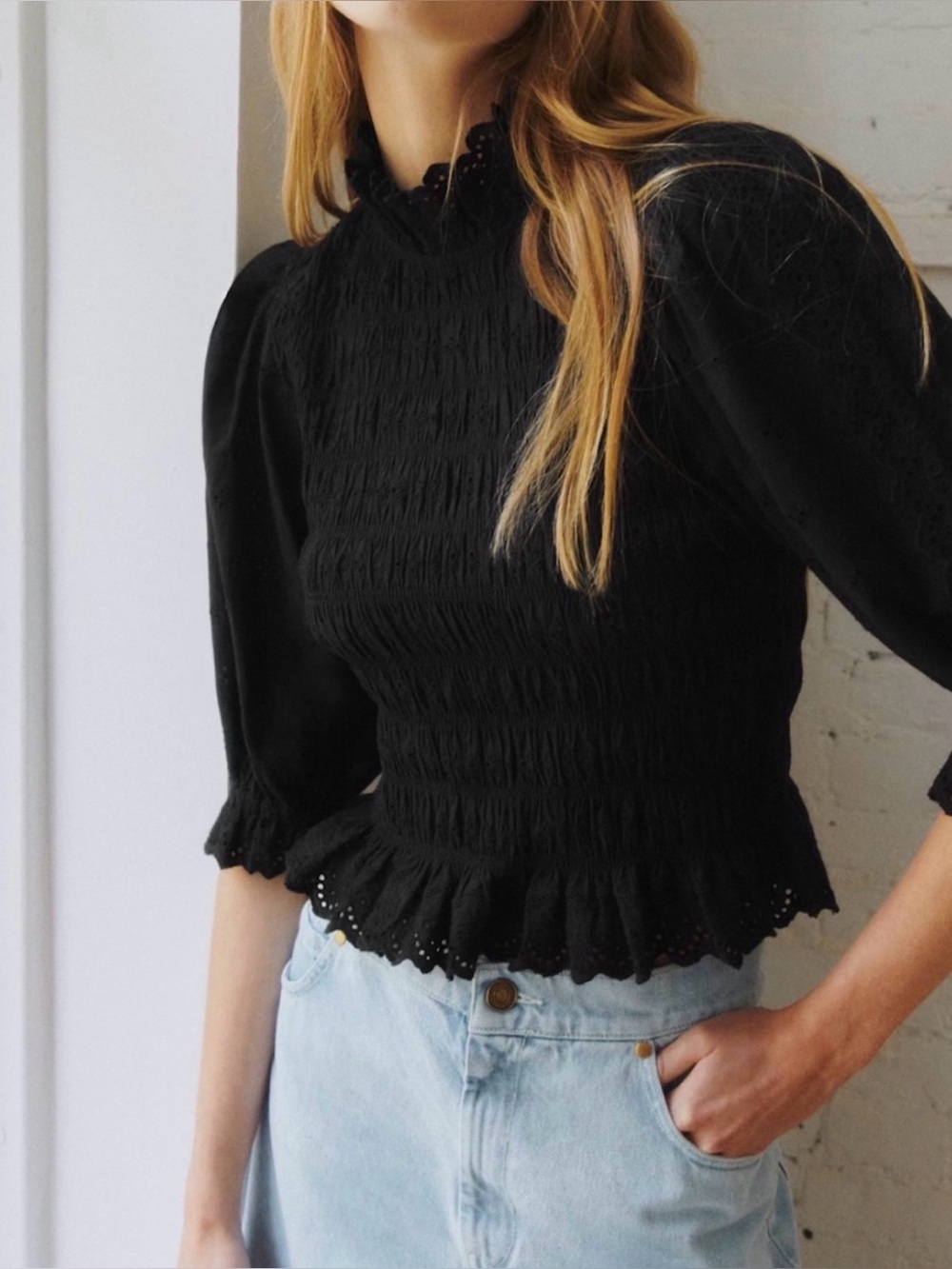 NWT Sezane Neal Blouse - Sézane X Sea Ny in Black Embroidery Size 12